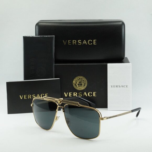 Versace VE2242 100287 Aviator Sunglasses – Gold/Grey - Picture 2 of 12
